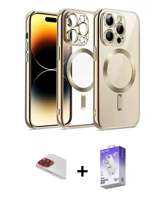 ieg™ iPhone 13 Pro Max Kılıf Nova Işık Özel Seri - Siyah Bilvis 5in1 3D Magic Cam Ekran Koruyucu + Pers Alüminyum Kamera Lens - KI