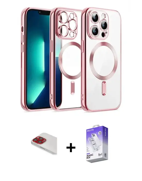 ieg™ iPhone 13 Pro Max Kılıf Nova Işık Özel Seri - Siyah Bilvis 5in1 3D Magic Cam Ekran Koruyucu + Pers Alüminyum Kamera Lens - KI