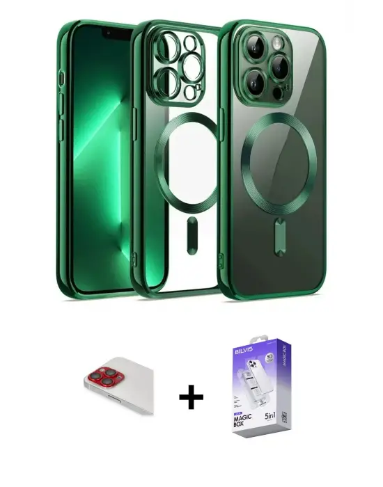 ieg™ iPhone 13 Pro Max Kılıf Nova Işık Özel Seri - Siyah Bilvis 5in1 3D Magic Cam Ekran Koruyucu + Pers Alüminyum Kamera Lens - KI
