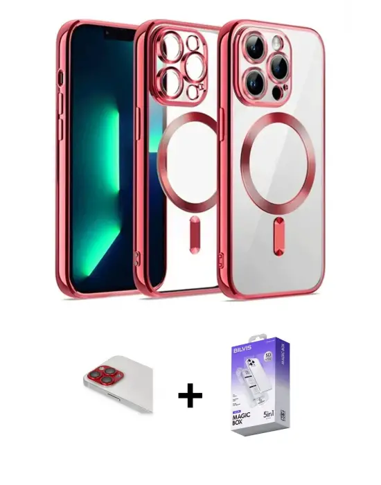 ieg™ iPhone 13 Pro Max Kılıf Nova Işık Özel Seri - Siyah Bilvis 5in1 3D Magic Cam Ekran Koruyucu + Pers Alüminyum Kamera Lens - KI
