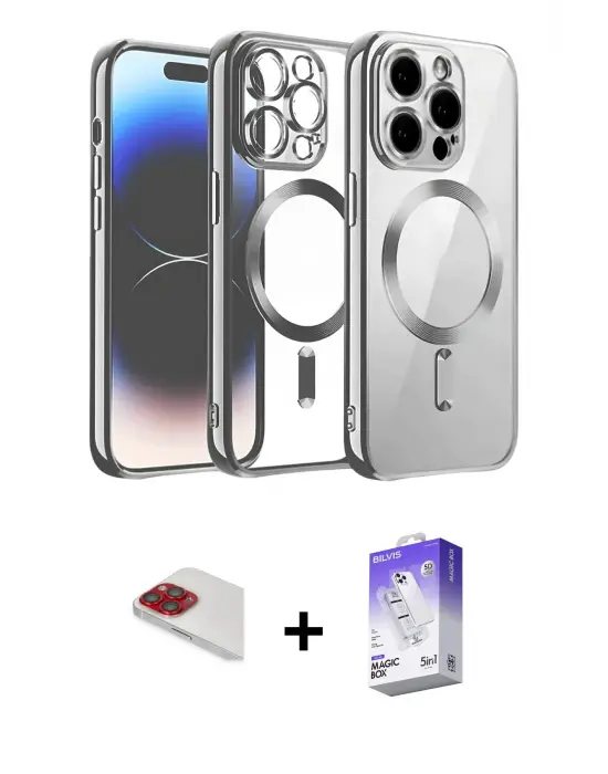 ieg™ iPhone 13 Pro Max Kılıf Nova Işık Özel Seri - Siyah Bilvis 5in1 3D Magic Cam Ekran Koruyucu + Pers Alüminyum Kamera Lens - KI