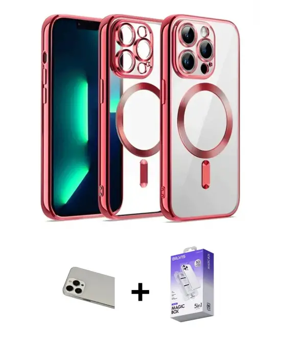 ieg™ iPhone 13 Pro Max Kılıf Nova Işık Özel Seri - Siyah Bilvis 5in1 3D Magic Cam Ekran Koruyucu + Rainbow Kamera Lens Koruma Cam - BZ