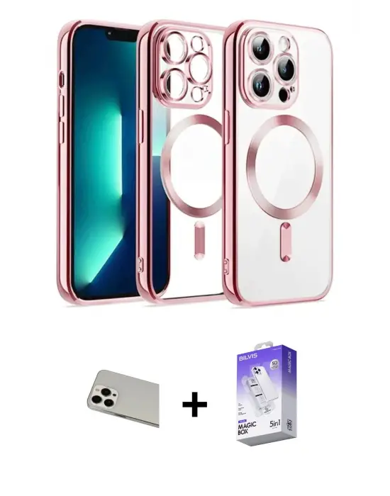 ieg™ iPhone 13 Pro Max Kılıf Nova Işık Özel Seri - Siyah Bilvis 5in1 3D Magic Cam Ekran Koruyucu + Rainbow Kamera Lens Koruma Cam - BZ