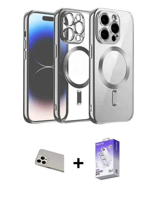ieg™ iPhone 13 Pro Max Kılıf Nova Işık Özel Seri - Siyah Bilvis 5in1 3D Magic Cam Ekran Koruyucu + Rainbow Kamera Lens Koruma Cam - BZ