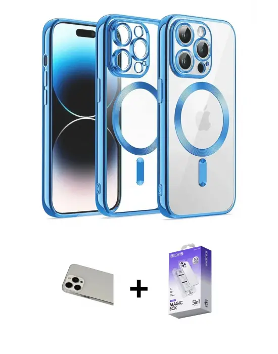 ieg™ iPhone 13 Pro Max Kılıf Nova Işık Özel Seri - Siyah Bilvis 5in1 3D Magic Cam Ekran Koruyucu + Rainbow Kamera Lens Koruma Cam - BZ