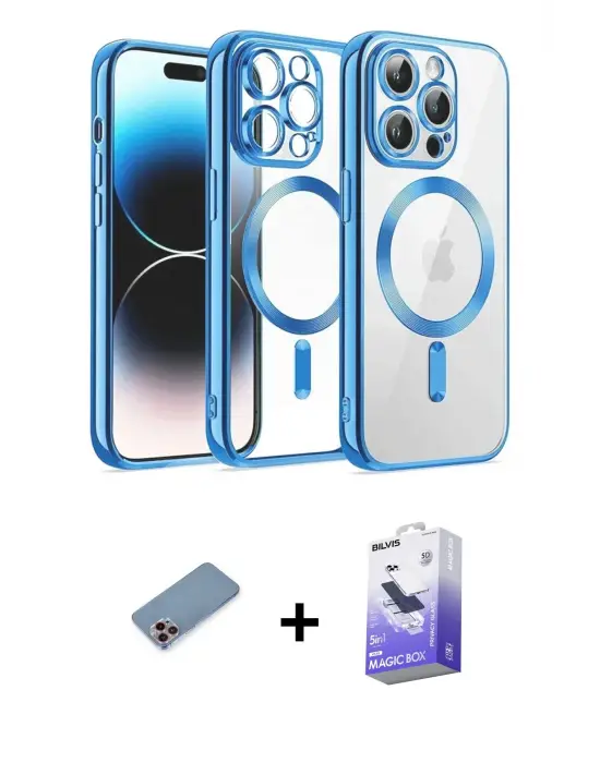 ieg™ iPhone 13 Pro Max Kılıf Nova Işık Özel Seri - Siyah Bilvis 5in1 5D Magic Hayalet Cam Ekran Koruyucu + Shine Kamera Lens Koruma Cam - PE