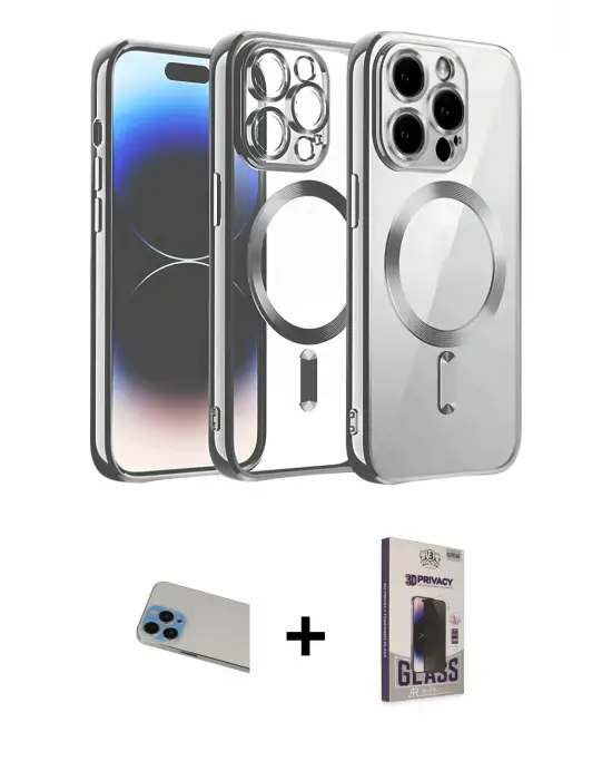 ieg™ iPhone 13 Pro Max Kılıf Nova Işık Özel Seri - Siyah Bilvis Hayalet Cam Ekran Koruyucu + Rainbow Kamera Lens Koruma Cam - MI