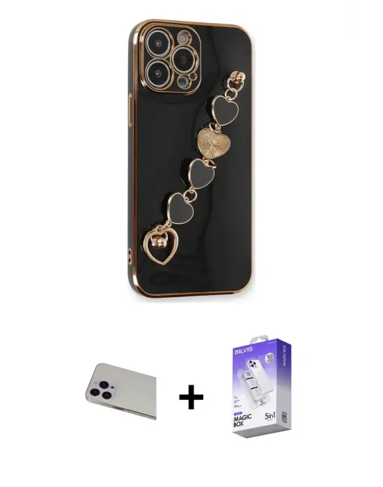 ieg™ iPhone 13 Pro Max Kılıf Nova Işık Prime - Siyah Bilvis 5in1 3D Magic Cam Ekran Koruyucu + Rainbow Kamera Lens Koruma Cam - MR