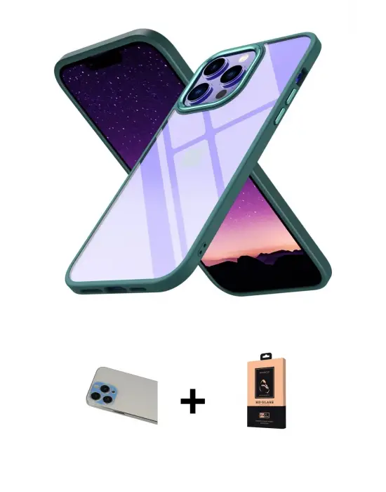ieg™ iPhone 13 Pro Max Kılıf Nova Işık Serisi - Şeffaf Maxco Cam Ekran Koruyucu + Rainbow Kamera Lens Koruma Cam - MI