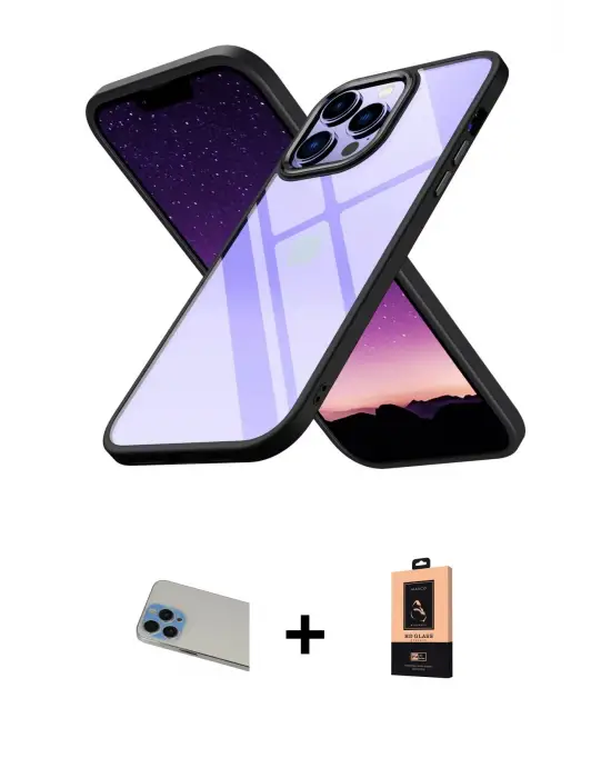 ieg™ iPhone 13 Pro Max Kılıf Nova Işık Serisi - Şeffaf Maxco Cam Ekran Koruyucu + Rainbow Kamera Lens Koruma Cam - MI