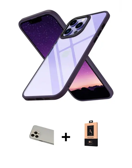 ieg™ iPhone 13 Pro Max Kılıf Nova Işık Serisi - Şeffaf Maxco Cam Ekran Koruyucu + Rainbow Kamera Lens Koruma Cam - REGD