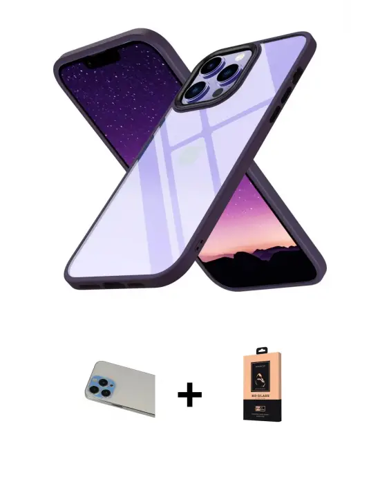 ieg™ iPhone 13 Pro Max Kılıf Nova Işık Serisi - Şeffaf Maxco Cam Ekran Koruyucu + Rainbow Kamera Lens Koruma Cam - MI