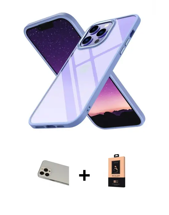 ieg™ iPhone 13 Pro Max Kılıf Nova Işık Serisi - Şeffaf Maxco Cam Ekran Koruyucu + Rainbow Kamera Lens Koruma Cam - REGD