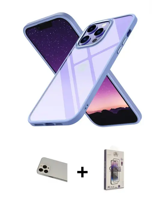 ieg™ iPhone 13 Pro Max Kılıf Nova Işık Serisi - Siyah Bilvis 3D Cam Ekran Koruyucu + Rainbow Kamera Lens Koruma Cam - REGD