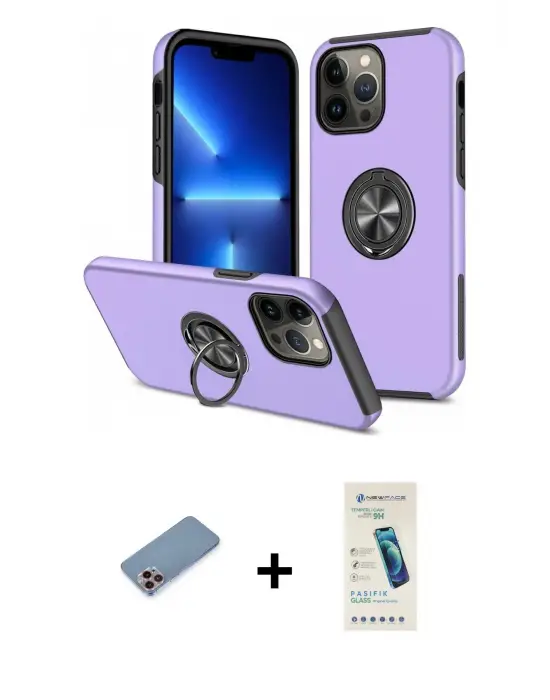ieg™ iPhone 13 Pro Max Kılıf Odak Form Prime - Şeffaf Pasifik Cam Ekran Koruyucu + Shine Kamera Lens Koruma Cam - PE