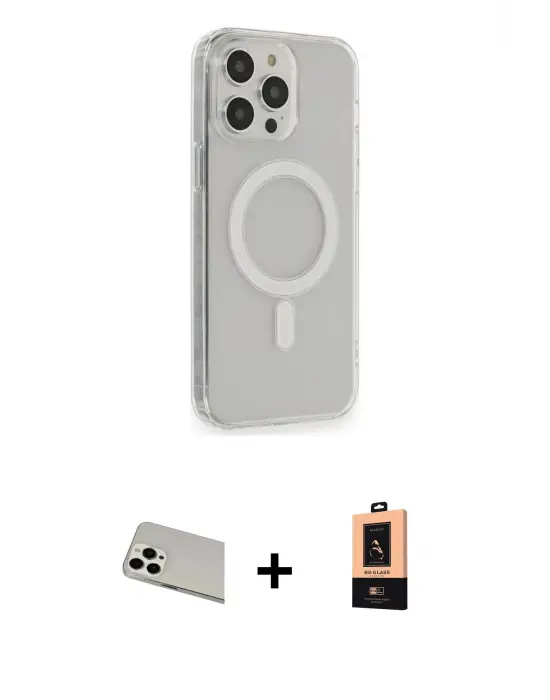 ieg™ iPhone 13 Pro Max Kılıf Pusula Çizgi Koleksiyonu - Şeffaf Maxco Cam Ekran Koruyucu + Rainbow Kamera Lens Koruma Cam - BZ
