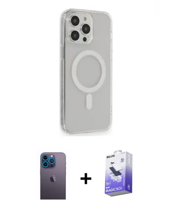 ieg™ iPhone 13 Pro Max Kılıf Pusula Çizgi Koleksiyonu - Siyah Bilvis 5in1 5D Magic Hayalet Cam Ekran Koruyucu + Neon Fosforlu Kamera Lens - MI