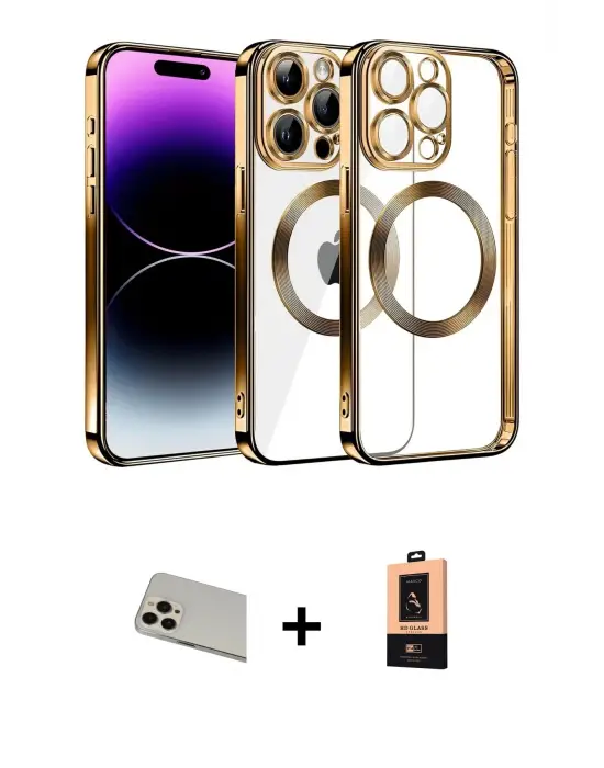 ieg™ iPhone 13 Pro Max Kılıf Pusula Form - Şeffaf Maxco Cam Ekran Koruyucu + Rainbow Kamera Lens Koruma Cam - REGD
