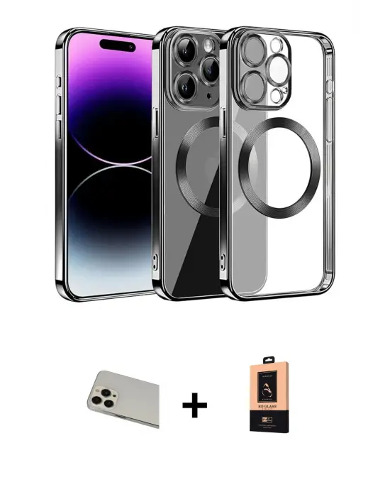 ieg™ iPhone 13 Pro Max Kılıf Pusula Form - Şeffaf Maxco Cam Ekran Koruyucu + Rainbow Kamera Lens Koruma Cam - REGD