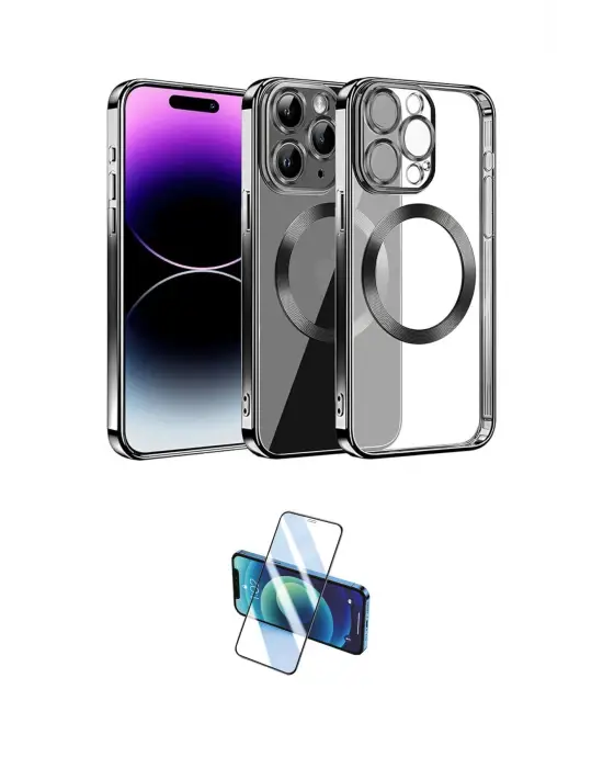 ieg™ iPhone 13 Pro Max Kılıf Pusula Form - Siyah 3D Antistatik Cam Ekran Koruyucu