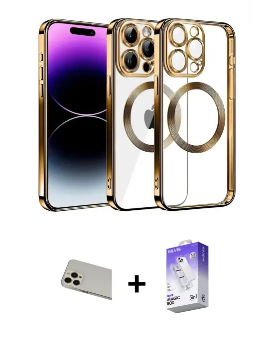 ieg™ iPhone 13 Pro Max Kılıf Pusula Form - Siyah Bilvis 5in1 3D Magic Cam Ekran Koruyucu + Rainbow Kamera Lens Koruma Cam - REGD