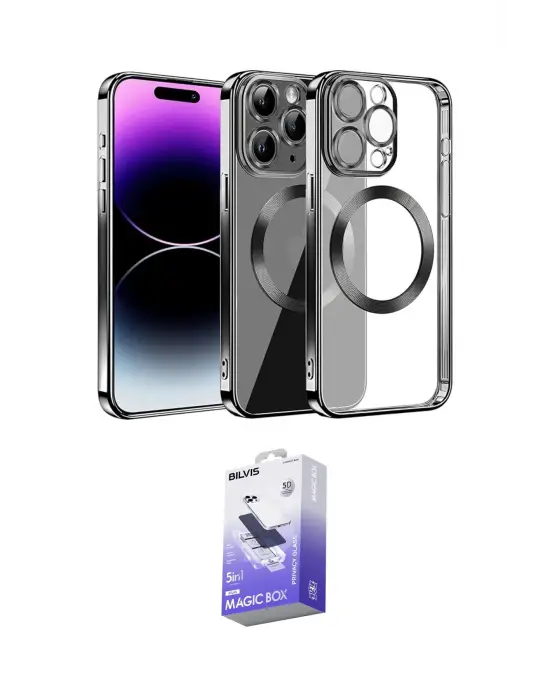 ieg™ iPhone 13 Pro Max Kılıf Pusula Form - Siyah Bilvis 5in1 5D Magic Hayalet Cam Ekran Koruyucu