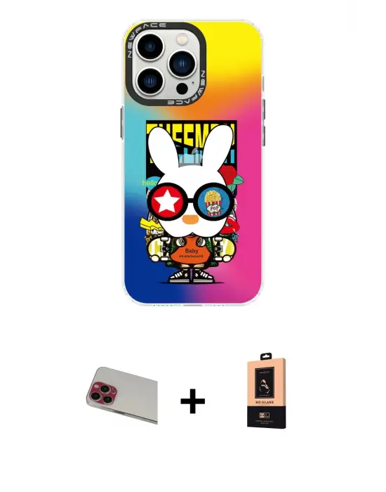 ieg™ iPhone 13 Pro Max Kılıf Siluet Çizgi Koleksiyonu - Şeffaf Maxco Cam Ekran Koruyucu + Rainbow Kamera Lens Koruma Cam - KI