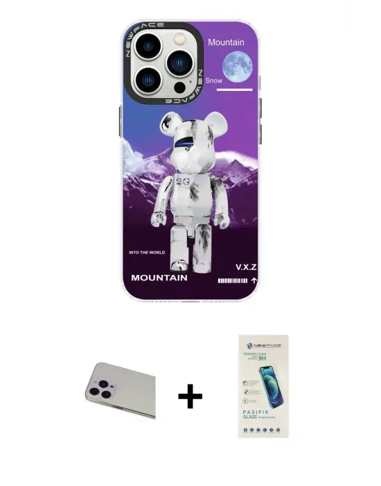 ieg™ iPhone 13 Pro Max Kılıf Siluet Çizgi Koleksiyonu - Şeffaf Pasifik Cam Ekran Koruyucu + Rainbow Kamera Lens Koruma Cam - MR
