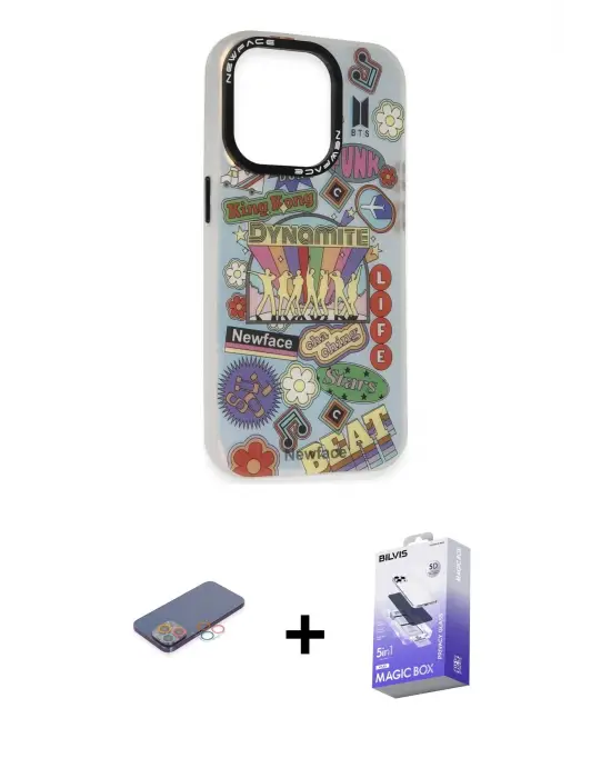 ieg™ iPhone 13 Pro Max Kılıf Siluet Çizgi Koleksiyonu - Siyah Bilvis 5in1 5D Magic Hayalet Cam Ekran Koruyucu + Renkli Kamera Lens Koruma Cam - PE