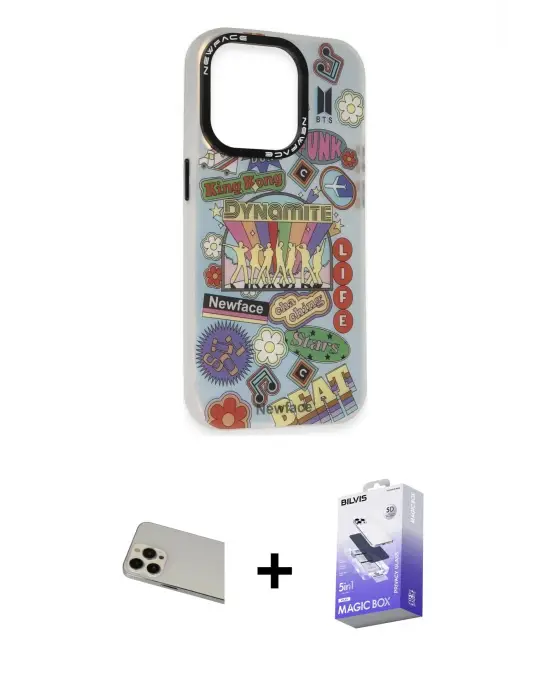 ieg™ iPhone 13 Pro Max Kılıf Siluet Çizgi Koleksiyonu - Siyah Bilvis 5in1 5D Magic Hayalet Cam Ekran Koruyucu + Rainbow Kamera Lens Koruma Cam - REGD