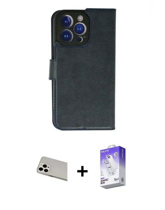 ieg™ iPhone 13 Pro Max Kılıf Siluet Işık Serisi - Siyah Bilvis 5in1 3D Magic Cam Ekran Koruyucu + Rainbow Kamera Lens Koruma Cam - BZ