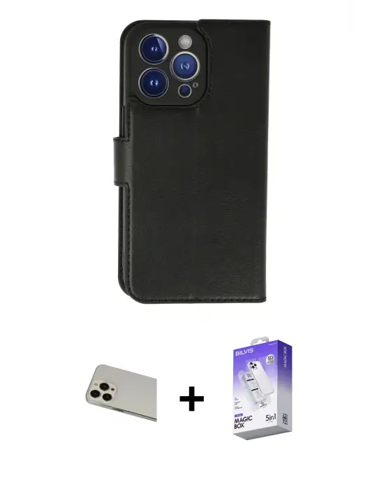 ieg™ iPhone 13 Pro Max Kılıf Siluet Işık Serisi - Siyah Bilvis 5in1 3D Magic Cam Ekran Koruyucu + Rainbow Kamera Lens Koruma Cam - REGD