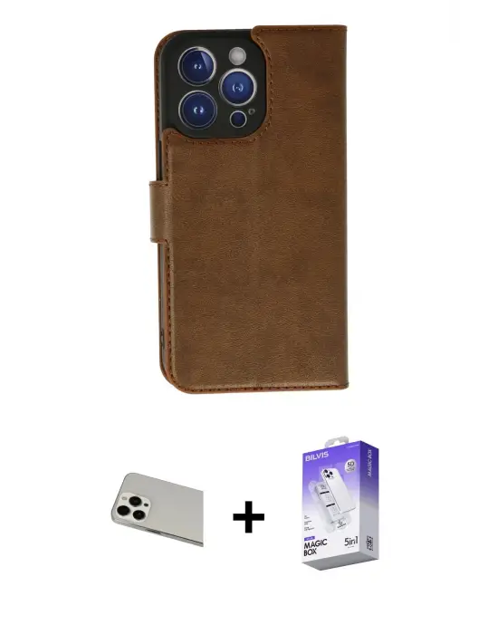 ieg™ iPhone 13 Pro Max Kılıf Siluet Işık Serisi - Siyah Bilvis 5in1 3D Magic Cam Ekran Koruyucu + Rainbow Kamera Lens Koruma Cam - BZ