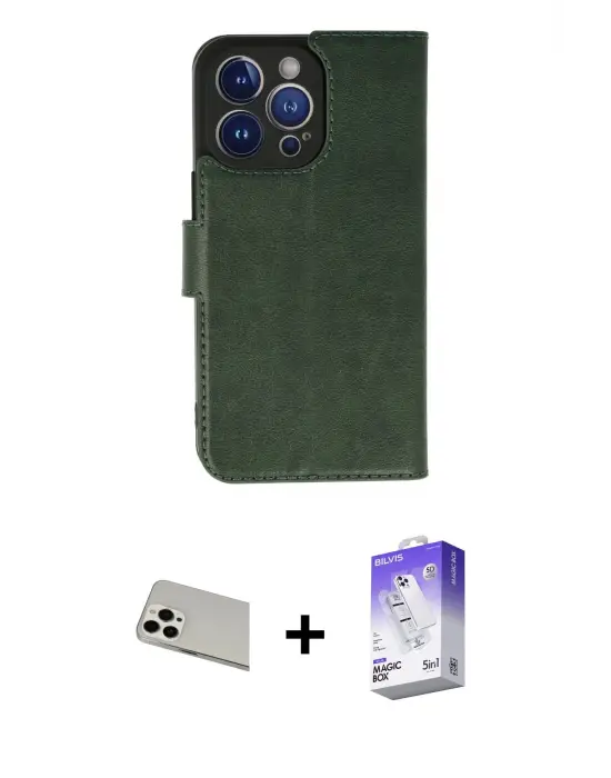 ieg™ iPhone 13 Pro Max Kılıf Siluet Işık Serisi - Siyah Bilvis 5in1 3D Magic Cam Ekran Koruyucu + Rainbow Kamera Lens Koruma Cam - BZ