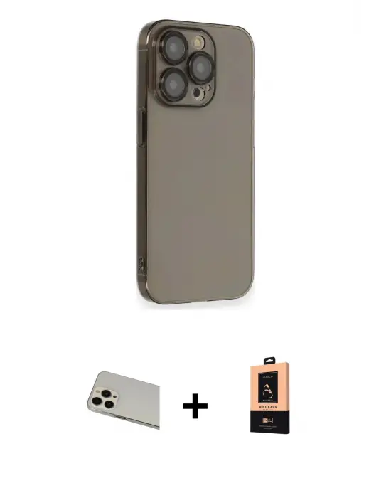 ieg™ iPhone 13 Pro Max Kılıf Siluet Minimal Özel Seri - Şeffaf Maxco Cam Ekran Koruyucu + Rainbow Kamera Lens Koruma Cam - REGD