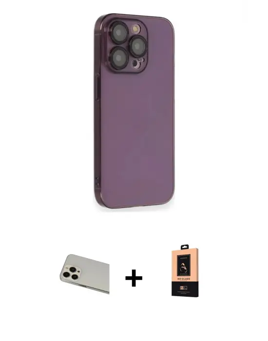 ieg™ iPhone 13 Pro Max Kılıf Siluet Minimal Özel Seri - Şeffaf Maxco Cam Ekran Koruyucu + Rainbow Kamera Lens Koruma Cam - REGD