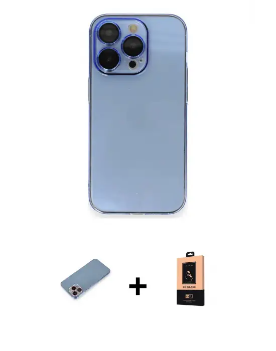 ieg™ iPhone 13 Pro Max Kılıf Siluet Minimal Özel Seri - Şeffaf Maxco Cam Ekran Koruyucu + Shine Kamera Lens Koruma Cam - PE