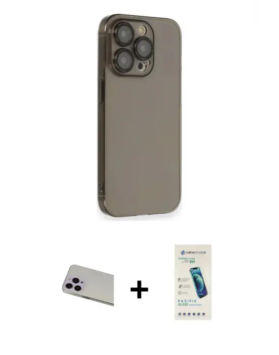 ieg™ iPhone 13 Pro Max Kılıf Siluet Minimal Özel Seri - Şeffaf Pasifik Cam Ekran Koruyucu + Rainbow Kamera Lens Koruma Cam - MR