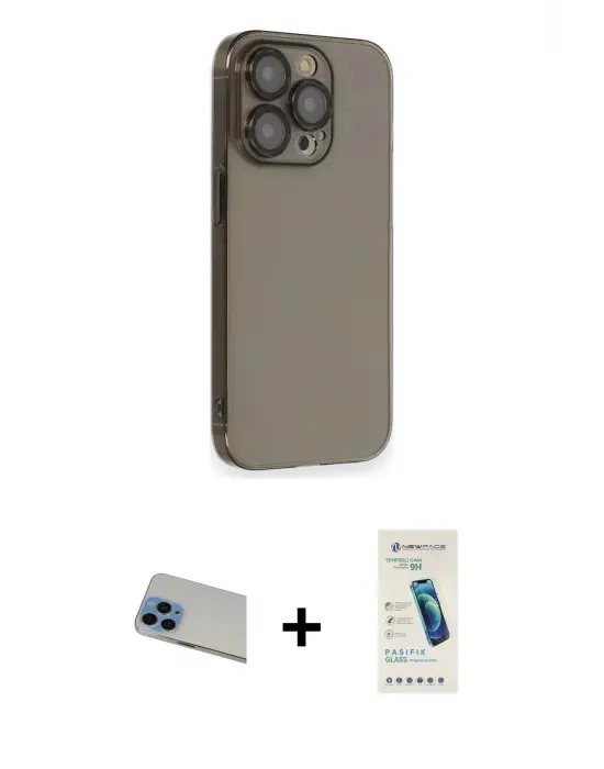 ieg™ iPhone 13 Pro Max Kılıf Siluet Minimal Özel Seri - Şeffaf Pasifik Cam Ekran Koruyucu + Rainbow Kamera Lens Koruma Cam - MI