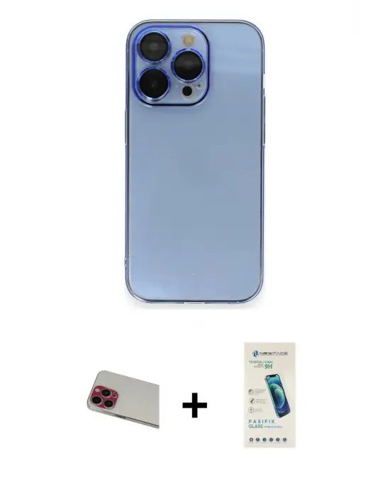 ieg™ iPhone 13 Pro Max Kılıf Siluet Minimal Özel Seri - Şeffaf Pasifik Cam Ekran Koruyucu + Rainbow Kamera Lens Koruma Cam - KI