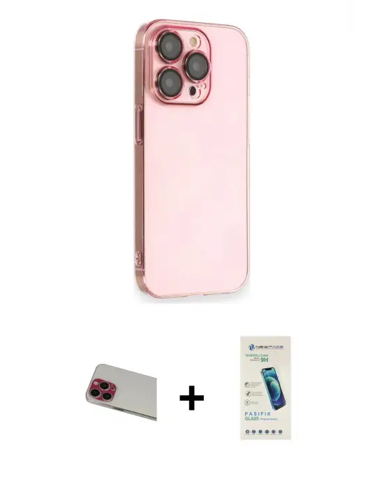 ieg™ iPhone 13 Pro Max Kılıf Siluet Minimal Özel Seri - Şeffaf Pasifik Cam Ekran Koruyucu + Rainbow Kamera Lens Koruma Cam - KI