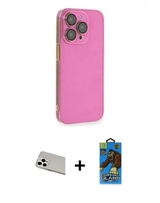 ieg™ iPhone 13 Pro Max Kılıf Siluet Minimal Özel Seri - Siyah 18D Cam Ekran Koruyucu + Rainbow Kamera Lens Koruma Cam - BZ