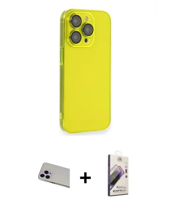 ieg™ iPhone 13 Pro Max Kılıf Siluet Minimal Özel Seri - Siyah Bilvis 3D Mat Cam Ekran Koruyucu + Rainbow Kamera Lens Koruma Cam - MR