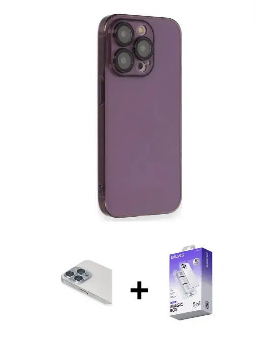 ieg™ iPhone 13 Pro Max Kılıf Siluet Minimal Özel Seri - Siyah Bilvis 5in1 3D Magic Cam Ekran Koruyucu + Pers Alüminyum Kamera Lens - SABE