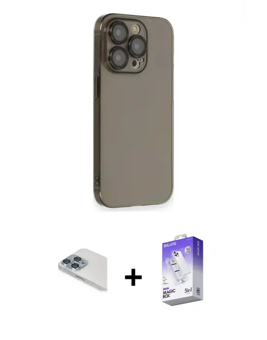 ieg™ iPhone 13 Pro Max Kılıf Siluet Minimal Özel Seri - Siyah Bilvis 5in1 3D Magic Cam Ekran Koruyucu + Pers Alüminyum Kamera Lens - SABE