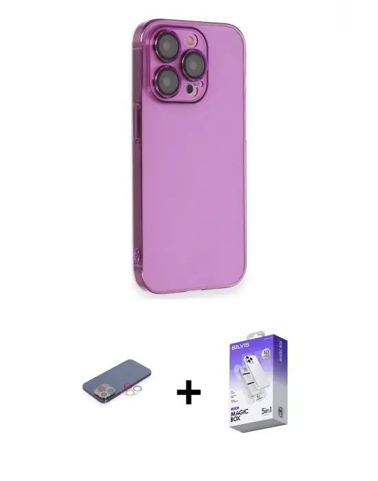 ieg™ iPhone 13 Pro Max Kılıf Siluet Minimal Özel Seri - Siyah Bilvis 5in1 3D Magic Cam Ekran Koruyucu + Renkli Kamera Lens Koruma Cam - MI
