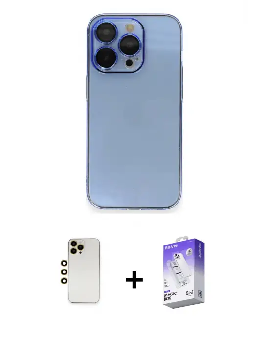 ieg™ iPhone 13 Pro Max Kılıf Siluet Minimal Özel Seri - Siyah Bilvis 5in1 3D Magic Cam Ekran Koruyucu + Shine Kamera Lens - GD