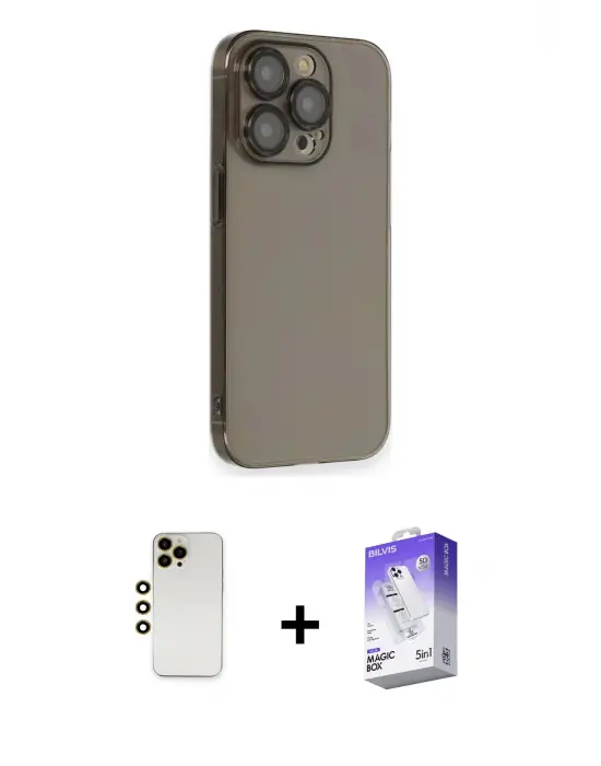 ieg™ iPhone 13 Pro Max Kılıf Siluet Minimal Özel Seri - Siyah Bilvis 5in1 3D Magic Cam Ekran Koruyucu + Shine Kamera Lens - GD