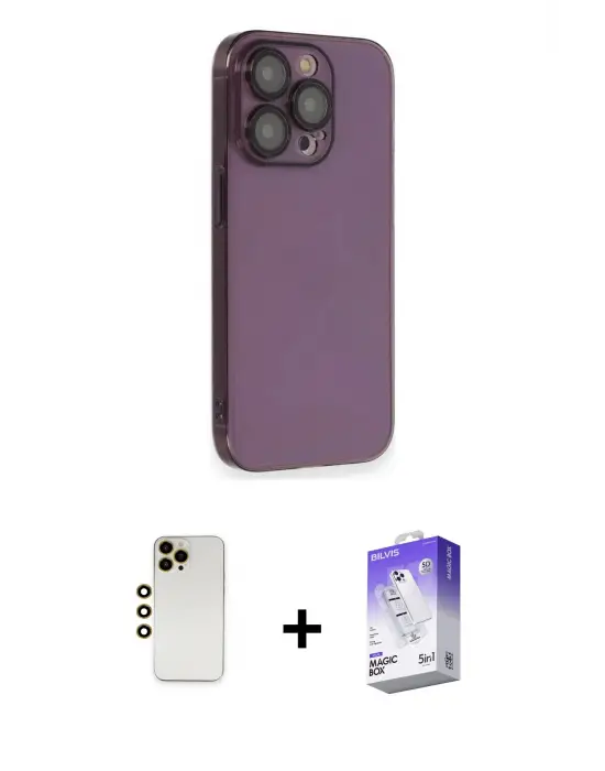 ieg™ iPhone 13 Pro Max Kılıf Siluet Minimal Özel Seri - Siyah Bilvis 5in1 3D Magic Cam Ekran Koruyucu + Shine Kamera Lens - GD