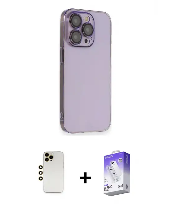 ieg™ iPhone 13 Pro Max Kılıf Siluet Minimal Özel Seri - Siyah Bilvis 5in1 3D Magic Cam Ekran Koruyucu + Shine Kamera Lens - GD